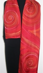 Red Swirls Hand Painted Silk Scarf in Red & Terracotta -3