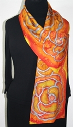 Raining Sunshine Hand Painted Silk Scarf - size 11x59 in Orange, Yellow and Red