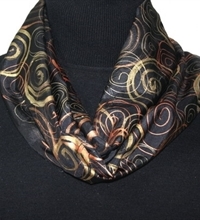 Black Hand Painted Silk Scarf. Golden Winds Silk Scarf in Black, Golden and Bronze. Size 11x60. 100% silk. MADE TO ORDER