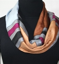 Hand Painted Silk Scarf Silver Elegance in Tan, Gray and Taupe Brown. LARGE SIZE silk wrap 21x70. Made in Colorado. 100% silk.