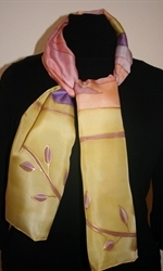 Yellow Silk Scarf with Abstract Figures in Purple and Orange