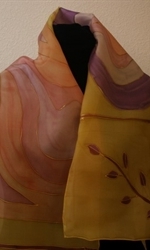 Yellow Silk Scarf with Abstract Figures in Purple and Orange 3