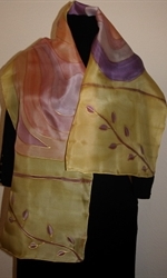 Yellow Silk Scarf with Abstract Figures in Purple and Orange 2
