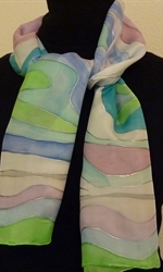 Blue and Green Silk Scarf with Spirals