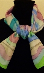 Blue and Green Silk Scarf with Spirals 2