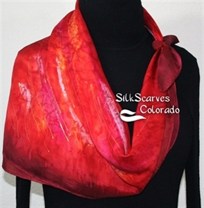 Red Silk Scarf. Merlot Red Hand Painted Scarf. Handmade Square Scarf BURNING PASSION. Birthday Gift. Bridesmaid Gift. Gift-Wrapped. Size 30x30 square.