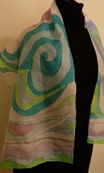 Blue and Green Silk Scarf with Spirals 3