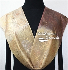 Tan Silk Scarf. Golden Terracotta Hand Painted Shawl. Brown Handmade Silk Scarf TOFFEE CREAM. Size 11x60. Birthday, Mother Gift. Gift-Wrapped.