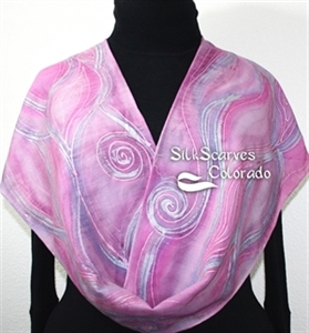 Pink Silk Wool Scarf. Warm Hand Painted Silk-Wool Scarf ICY SUNRISE. Size 14x70. Birthday Gift, Bridesmaid Gift, Mother Gift. Gift-Wrapped.