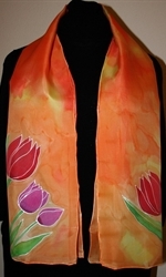Orange Silk Scarf with Tulips 3