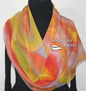 Silk Scarf Handpainted. Coral, Yellow, Lavender Hand Dyed Silk Wrap. Handmade Silk Shawl FAIRY MAGIC. Luxurious Big 22x90. Birthday Gift, Bridesmaid G