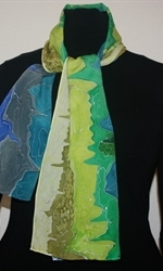 Blue-Green-and-Yellow Silk Scarf 