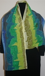 Blue-Green-and-Yellow Silk Scarf 2