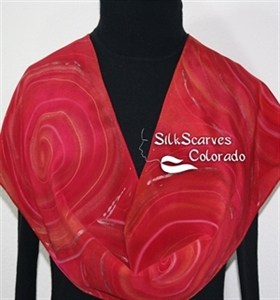 Red, Terracotta Silk Scarf Handpainted RED STORM. Size 11x60. Anniversary, Birthday Gift. Bridesmaid Gift. Gift-Wrapped.
