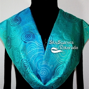 Turquoise, Teal Handpainted Silk Scarf TURQUOISE GEM. Size 11x60. Birthday, Anniversary Gift, Bridesmaid Gift, Mother Gift.