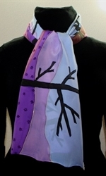 Silk Scarf in Light Blue and Violet with Abstract Landscape Image