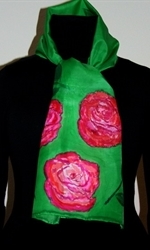 Green Silk Scarf with Big Roses