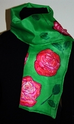 Green Silk Scarf with Big Roses 2