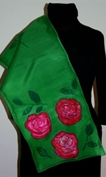 Green Silk Scarf with Big Roses 3