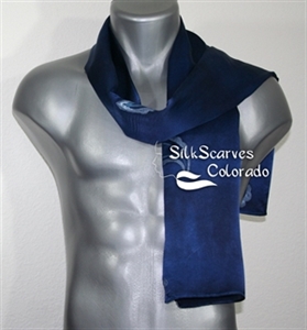 Unisex Silk Scarf. Men, Women Hand Painted Scarf. Ink Blue Handmade Silk Scarf NAVY MOON. Size 11x60. Anniversary Gift. Birthday Gift, Valentine Gift