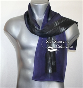 Unisex Silk Scarf, Men, Women. Aubergine Purple, Black, Silver Handpainted Silk Scarf NIGHT LIFE. Size 11x60". Anniversary Gift. Birthday Gift