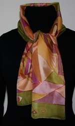 Silk Scarf with Triangles in Hues of Beige, Green and Brown