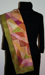 Silk Scarf with Triangles in Hues of Beige, Green and Brown - 3