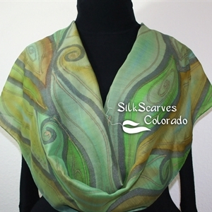 Hand Painted Silk-Wool Scarf. Sage Green, Terracotta Handmade Silk-Wool Scarf COLORADO SONG Size. Large 14x70. Birthday Gift. Anniversary Gift. 