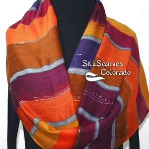 Hand Painted Silk Wool Scarf. Burgundy, Brown, Orange Warm Silk-Wool Scarf WINTER SASSY. Silk Scarves Colorado. Large 14x68. Birthday Gift.