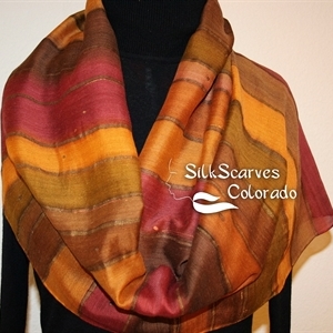 Hand Painted Silk Wool Scarf. Terracotta, Brown Warm Silk-Wool Scarf ADOBE STRIPES. Silk Scarves Colorado. Large 14x68. Birthday Gift.