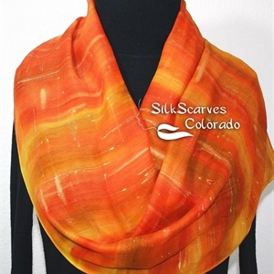 Hand Painted Silk Wool Scarf. Orange, Yellow Warm Silk-Wool Scarf SUNSHINY DAY. Silk Scarves Colorado. Large 14x68. Birthday Gift.