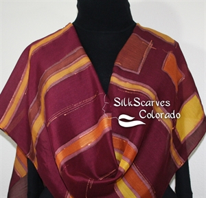 Hand Painted Silk Wool Scarf. Brown, Burgundy Handmade Silk-Wool Scarf NEW ORLEANS. Silk Scarves Colorado. Large 14x68. Birthday Gift.