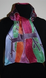 Silk Scarf in Orange, Burgundy and Violet with Trees