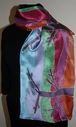 Silk Scarf in Orange, Burgundy and Violet with Trees - photo 2