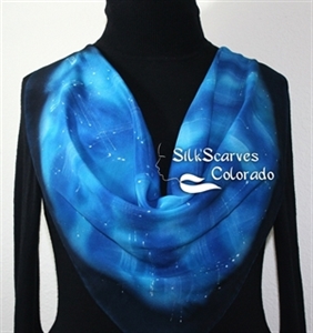 Hand Painted Silk Scarf. Blue, Turquoise, Navy Handmade Silk Scarf ICY LAKE. Silk Scarves Colorado. Medium Size 25x25 square.