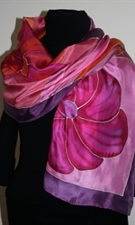 Purple Silk Shawl with Big Leaves and Flowers  	 