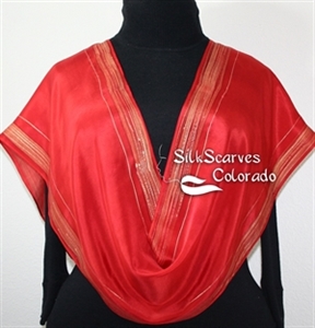 Red, Gold Handpainted Silk Shawl LOVE STORY. Size 11x60.  Silk Scarves Colorado. Birthday Gift. 