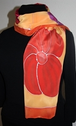 Yellow Silk Scarf with Big Flowers in Orange, Red and Purple 	- photo 2