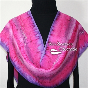 Pink, Fuchsia, Lavender Hand Painted Silk Scarf PINK LOVE. Size 11x60. Silk Scarves Colorado. Bridesmaid Gift.