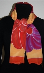 Yellow Silk Scarf with Big Flowers in Orange, Red and Purple - photo 3