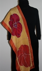 Yellow Silk Scarf with Big Flowers in Orange, Red and Purple - photo 4