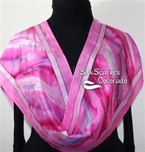 Pink, Fuchsia, Purple Handpainted Silk Scarf DREAM CLOUD. Size 11x60. Silk Scarves Colorado. Birthday Gift