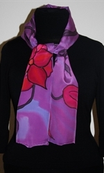 Purple Silk Scarf with Big Stylized Flowers and Leaves