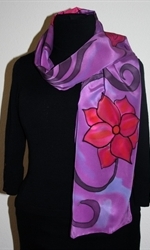 Purple Silk Scarf with Big Stylized Flowers and Leaves - photo 2