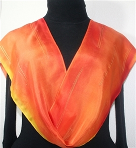 Orange, Poppy Red, Yellow Hand Painted Silk Scarf ORANGE MOOD. Size 8x54. Silk Scarves Colorado. Birthday Gift.  