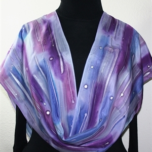 Purple, Violet, Lavender Hand Painted Silk Scarf PURPLE RAINDROPS. Size 11x60. Silk Scarves Colorado. Birthday Gift.  