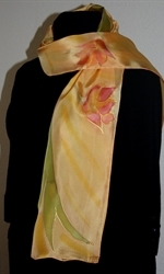 Light Yellow Silk Scarf with Big Stylized Flowers and Leaves - photo 2 