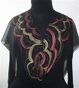 Black, Copper, Gold Hand Painted Silk Scarf COPPER FLOWERS. Size 11x60. Silk Scarves Colorado. Elegant Silk Gift.   