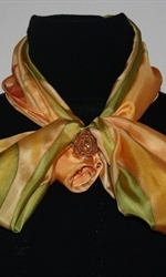 Light Yellow Silk Scarf with Big Stylized Flowers and Leaves - photo 6 