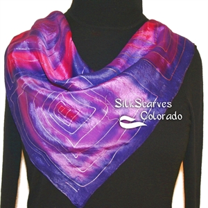 Purple, Violet Hand Painted Silk Bandanna Scarf PURPLE CORALS. Size 22x22 square. Silk Scarves Colorado. Elegant Silk Gift.   